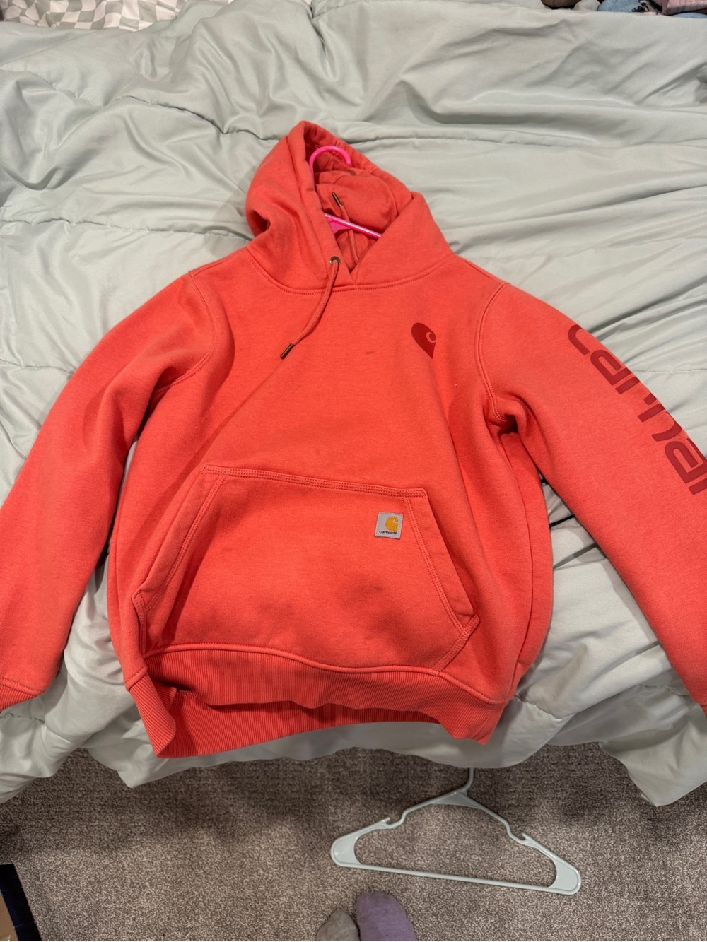 Carhartt Men’s Coral-Red Crewneck Hooded Sweatshirt